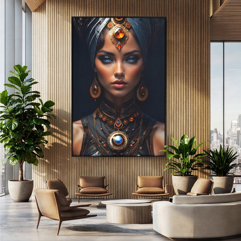 Tablou Canvas Premium, LuxCanva® G1092, Femeia Oracol, Mistic, Regalitate, Frumusete, Enigma, Sacralitate, Aur, Safir, Fantasmic, Living, Dormitor