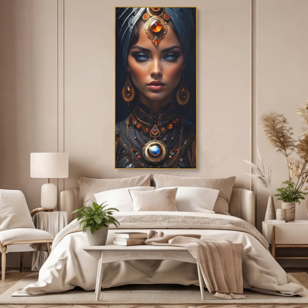 Tablou Canvas Premium, LuxCanva® G1092, Femeia Oracol, Mistic, Regalitate, Frumusete, Enigma, Sacralitate, Aur, Safir, Fantasmic, Living, Dormitor