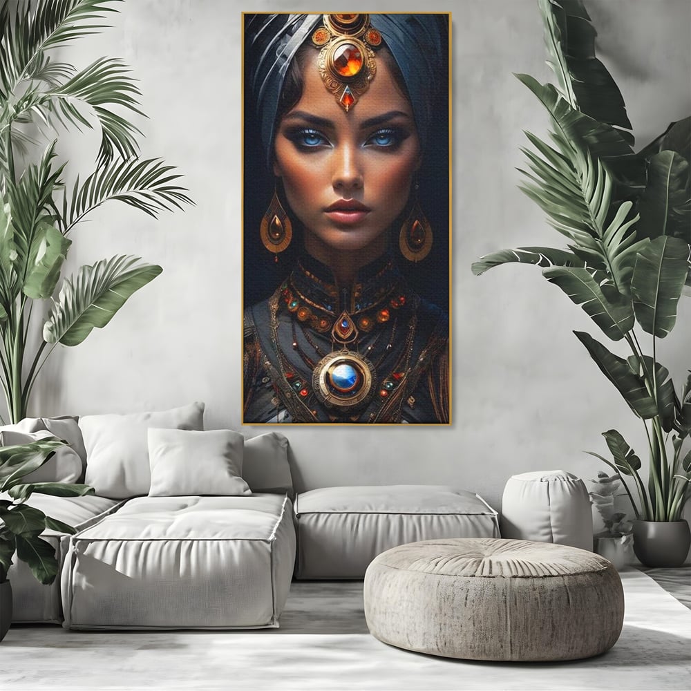 Tablou Canvas Premium, LuxCanva® G1092, Femeia Oracol, Mistic, Regalitate, Frumusete, Enigma, Sacralitate, Aur, Safir, Fantasmic, Living, Dormitor