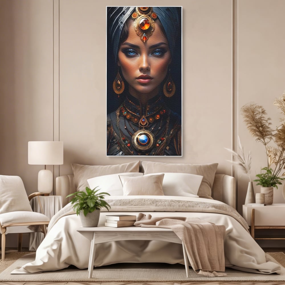 Tablou Canvas Premium, LuxCanva® G1092, Femeia Oracol, Mistic, Regalitate, Frumusete, Enigma, Sacralitate, Aur, Safir, Fantasmic, Living, Dormitor