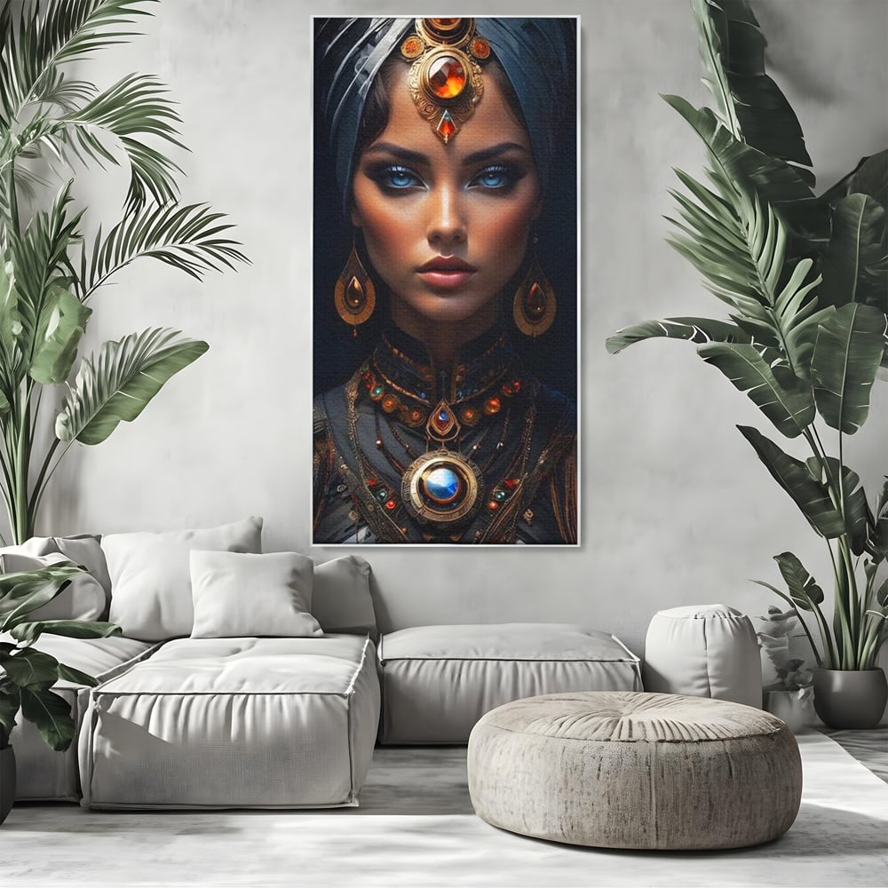 Tablou Canvas Premium, LuxCanva® G1092, Femeia Oracol, Mistic, Regalitate, Frumusete, Enigma, Sacralitate, Aur, Safir, Fantasmic, Living, Dormitor