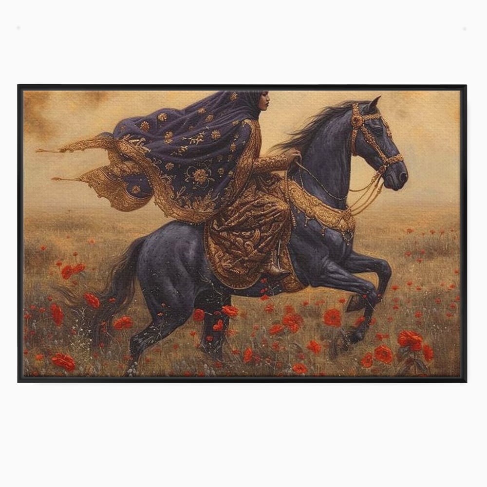 Leinwand Wandkunst Canvas Premium, LuxCanva® G1095, Galopp durch den Maci, Episch, Freiheit, Armasar, Maci, Orientalisch, Prinzessin, Reisen, Wind, Wohnen, Schlafzimmer