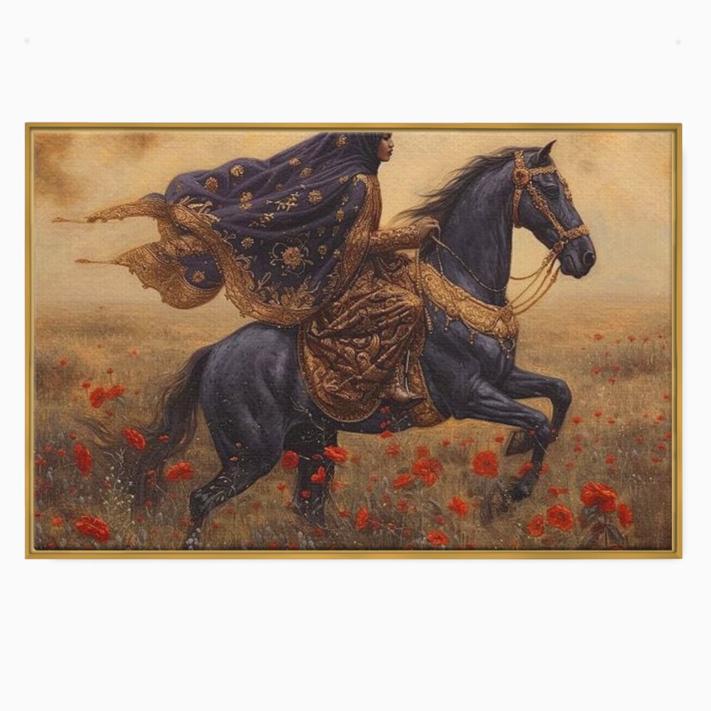 Leinwand Wandkunst Canvas Premium, LuxCanva® G1095, Galopp durch den Maci, Episch, Freiheit, Armasar, Maci, Orientalisch, Prinzessin, Reisen, Wind, Wohnen, Schlafzimmer