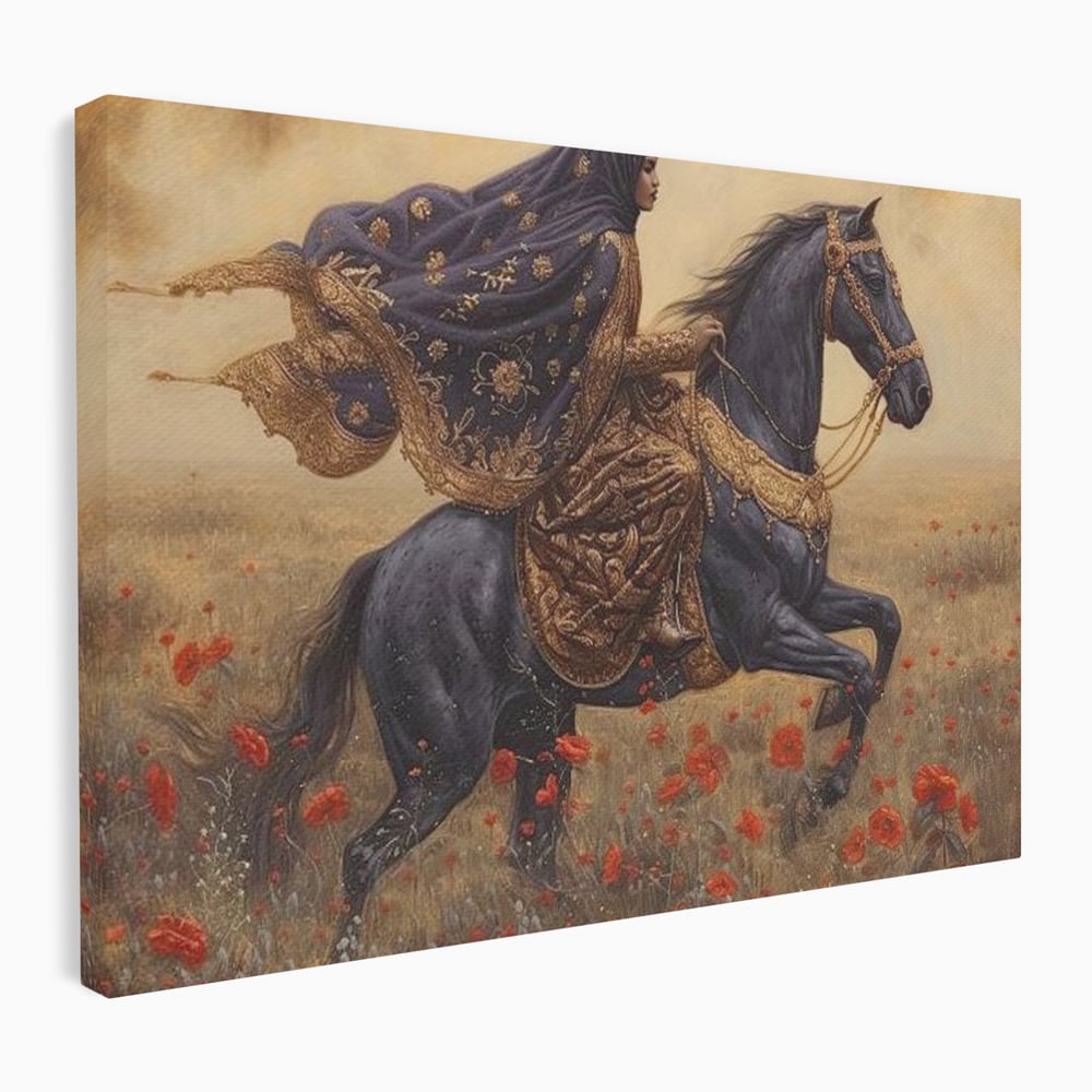 Leinwand Wandkunst Canvas Premium, LuxCanva® G1095, Galopp durch den Maci, Episch, Freiheit, Armasar, Maci, Orientalisch, Prinzessin, Reisen, Wind, Wohnen, Schlafzimmer