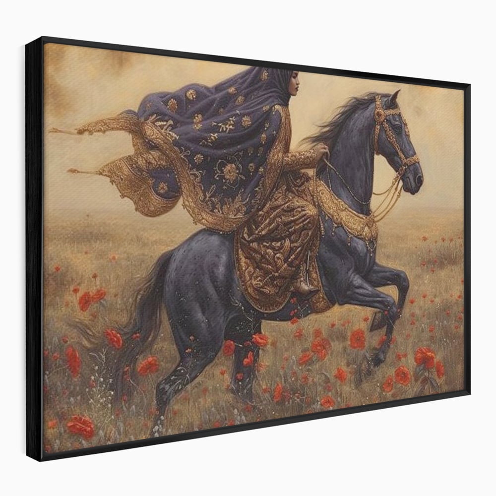 Leinwand Wandkunst Canvas Premium, LuxCanva® G1095, Galopp durch den Maci, Episch, Freiheit, Armasar, Maci, Orientalisch, Prinzessin, Reisen, Wind, Wohnen, Schlafzimmer