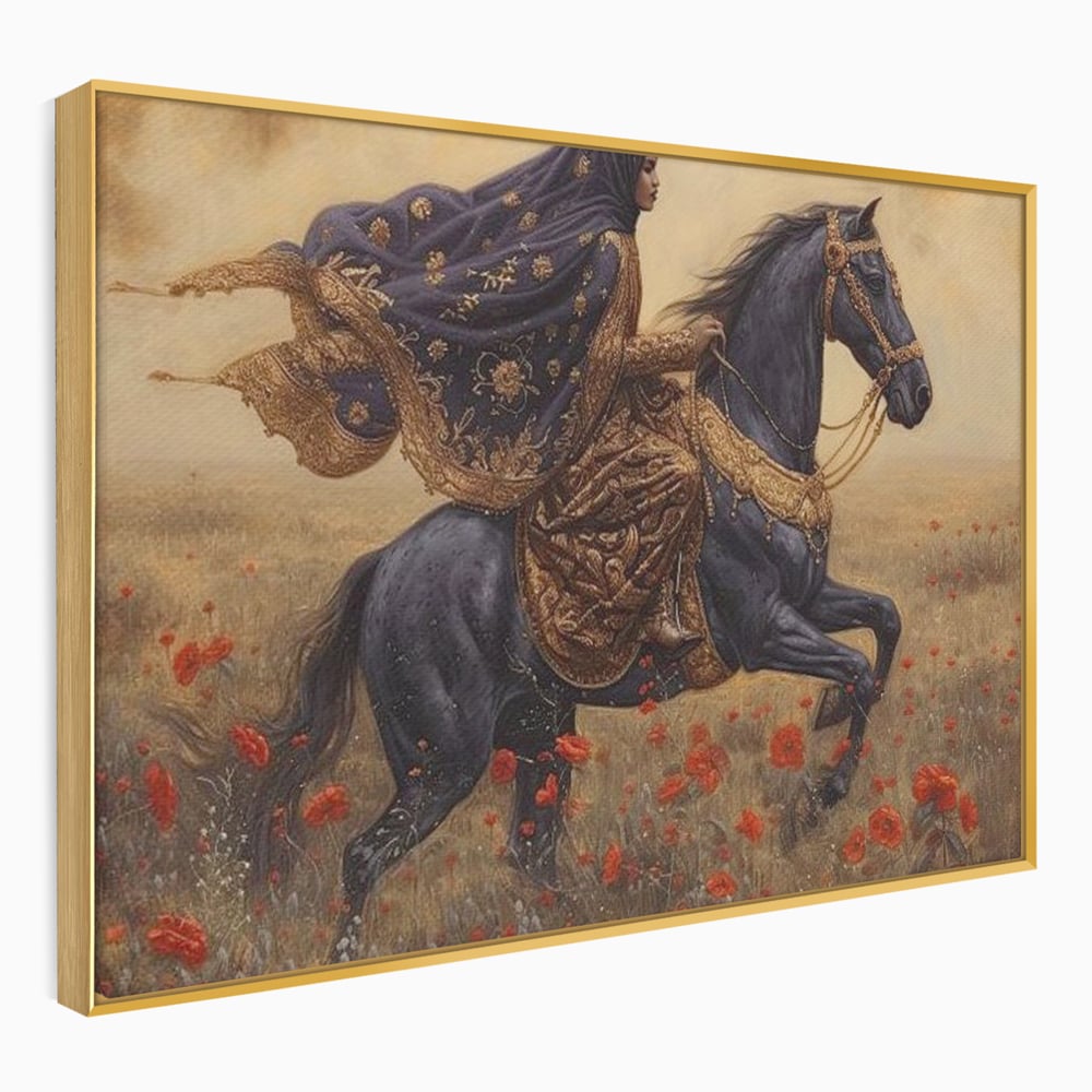 Leinwand Wandkunst Canvas Premium, LuxCanva® G1095, Galopp durch den Maci, Episch, Freiheit, Armasar, Maci, Orientalisch, Prinzessin, Reisen, Wind, Wohnen, Schlafzimmer