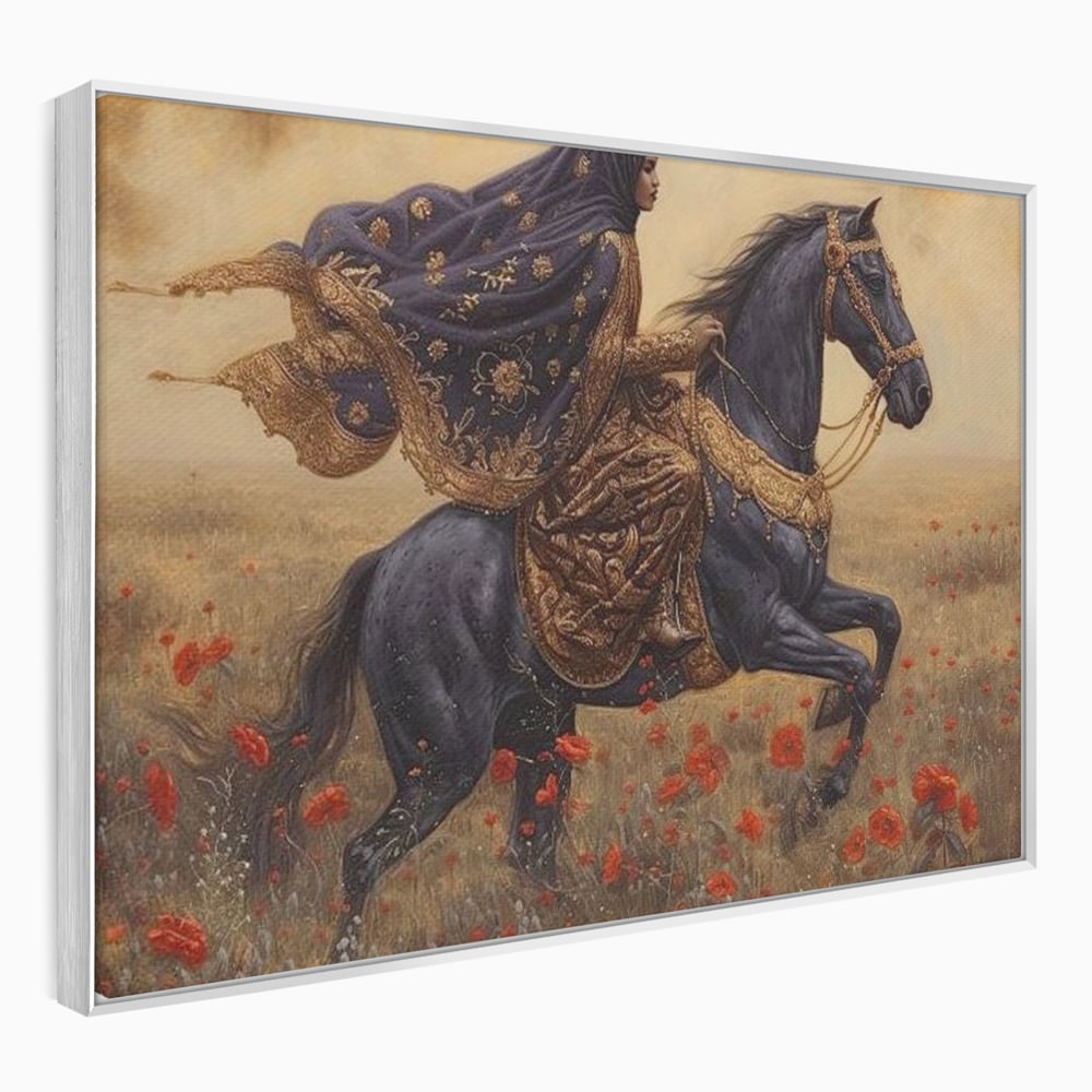 Leinwand Wandkunst Canvas Premium, LuxCanva® G1095, Galopp durch den Maci, Episch, Freiheit, Armasar, Maci, Orientalisch, Prinzessin, Reisen, Wind, Wohnen, Schlafzimmer