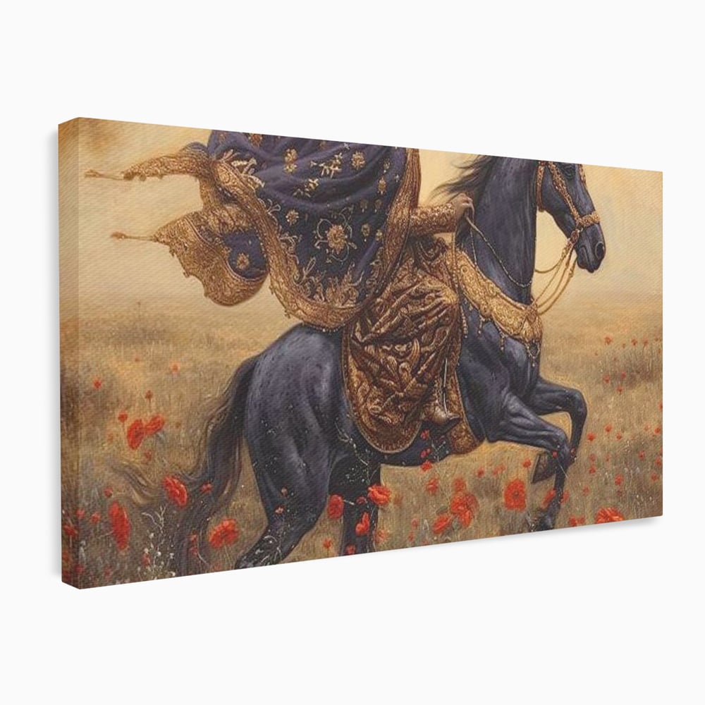 Leinwand Wandkunst Canvas Premium, LuxCanva® G1095, Galopp durch den Maci, Episch, Freiheit, Armasar, Maci, Orientalisch, Prinzessin, Reisen, Wind, Wohnen, Schlafzimmer