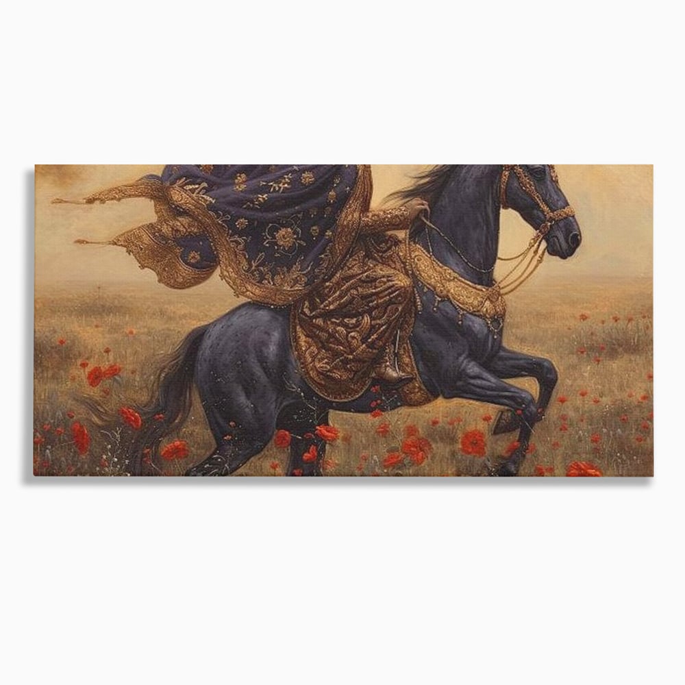 Leinwand Wandkunst Canvas Premium, LuxCanva® G1095, Galopp durch den Maci, Episch, Freiheit, Armasar, Maci, Orientalisch, Prinzessin, Reisen, Wind, Wohnen, Schlafzimmer