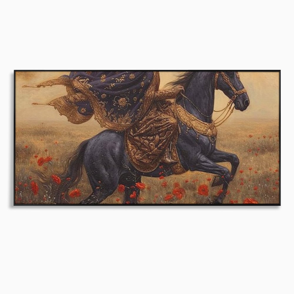 Leinwand Wandkunst Canvas Premium, LuxCanva® G1095, Galopp durch den Maci, Episch, Freiheit, Armasar, Maci, Orientalisch, Prinzessin, Reisen, Wind, Wohnen, Schlafzimmer