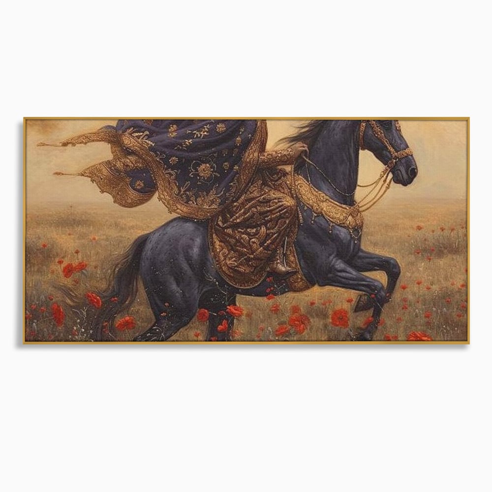 Leinwand Wandkunst Canvas Premium, LuxCanva® G1095, Galopp durch den Maci, Episch, Freiheit, Armasar, Maci, Orientalisch, Prinzessin, Reisen, Wind, Wohnen, Schlafzimmer