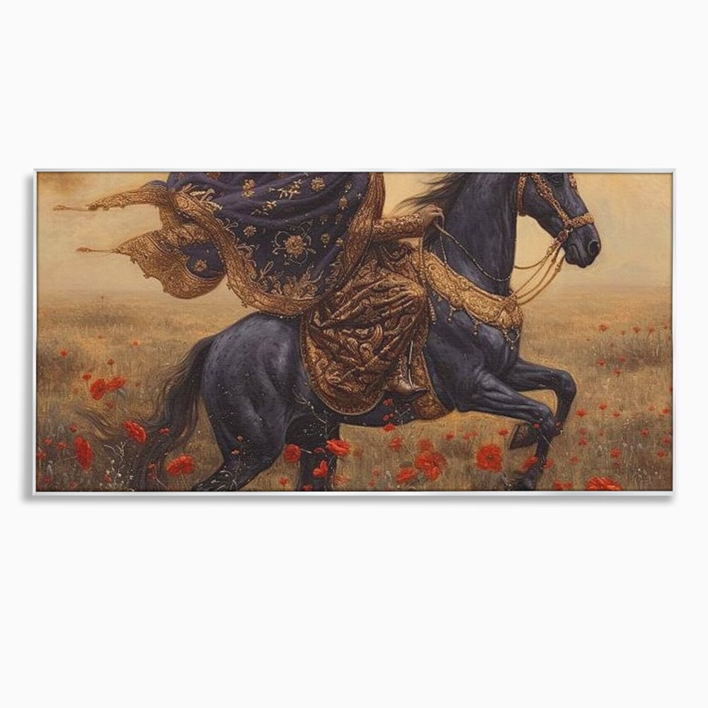 Leinwand Wandkunst Canvas Premium, LuxCanva® G1095, Galopp durch den Maci, Episch, Freiheit, Armasar, Maci, Orientalisch, Prinzessin, Reisen, Wind, Wohnen, Schlafzimmer