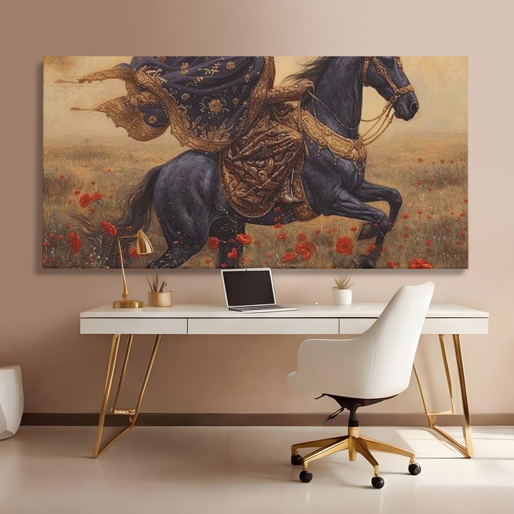 Leinwand Wandkunst Canvas Premium, LuxCanva® G1095, Galopp durch den Maci, Episch, Freiheit, Armasar, Maci, Orientalisch, Prinzessin, Reisen, Wind, Wohnen, Schlafzimmer