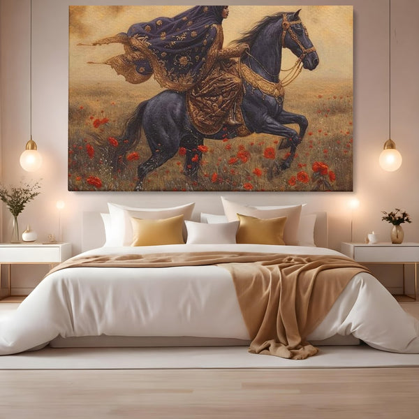 Leinwand Wandkunst Canvas Premium, LuxCanva® G1095, Galopp durch den Maci, Episch, Freiheit, Armasar, Maci, Orientalisch, Prinzessin, Reisen, Wind, Wohnen, Schlafzimmer