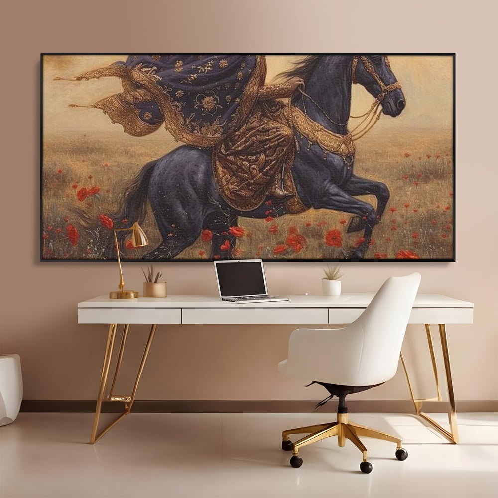 Leinwand Wandkunst Canvas Premium, LuxCanva® G1095, Galopp durch den Maci, Episch, Freiheit, Armasar, Maci, Orientalisch, Prinzessin, Reisen, Wind, Wohnen, Schlafzimmer