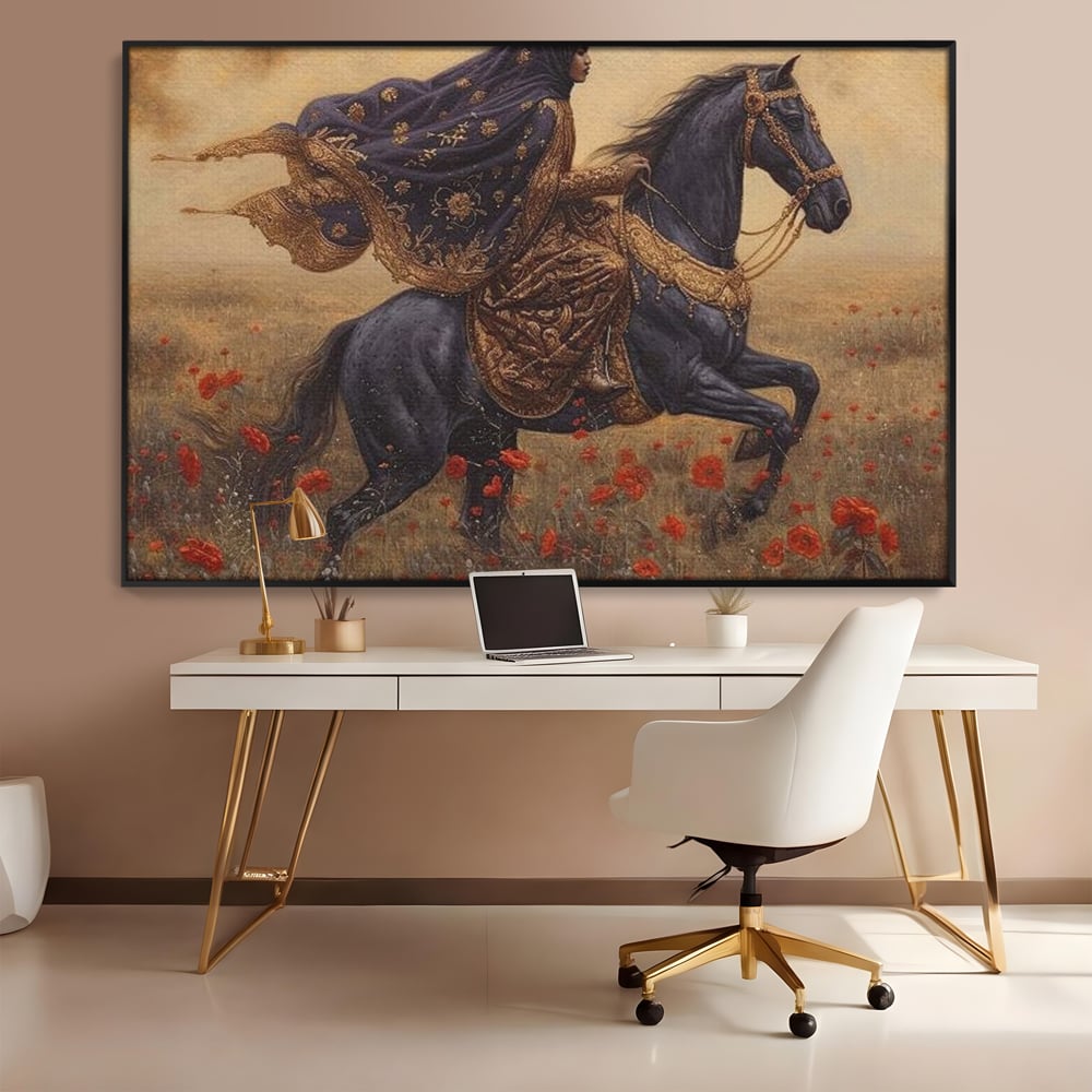 Leinwand Wandkunst Canvas Premium, LuxCanva® G1095, Galopp durch den Maci, Episch, Freiheit, Armasar, Maci, Orientalisch, Prinzessin, Reisen, Wind, Wohnen, Schlafzimmer