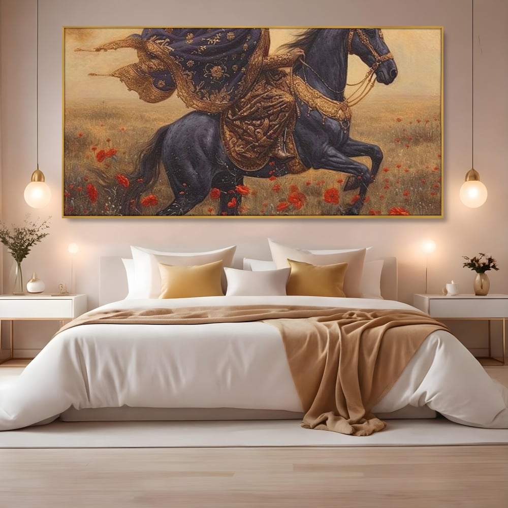 Leinwand Wandkunst Canvas Premium, LuxCanva® G1095, Galopp durch den Maci, Episch, Freiheit, Armasar, Maci, Orientalisch, Prinzessin, Reisen, Wind, Wohnen, Schlafzimmer