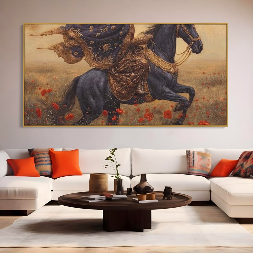 Leinwand Wandkunst Canvas Premium, LuxCanva® G1095, Galopp durch den Maci, Episch, Freiheit, Armasar, Maci, Orientalisch, Prinzessin, Reisen, Wind, Wohnen, Schlafzimmer