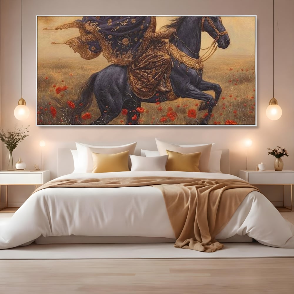 Leinwand Wandkunst Canvas Premium, LuxCanva® G1095, Galopp durch den Maci, Episch, Freiheit, Armasar, Maci, Orientalisch, Prinzessin, Reisen, Wind, Wohnen, Schlafzimmer