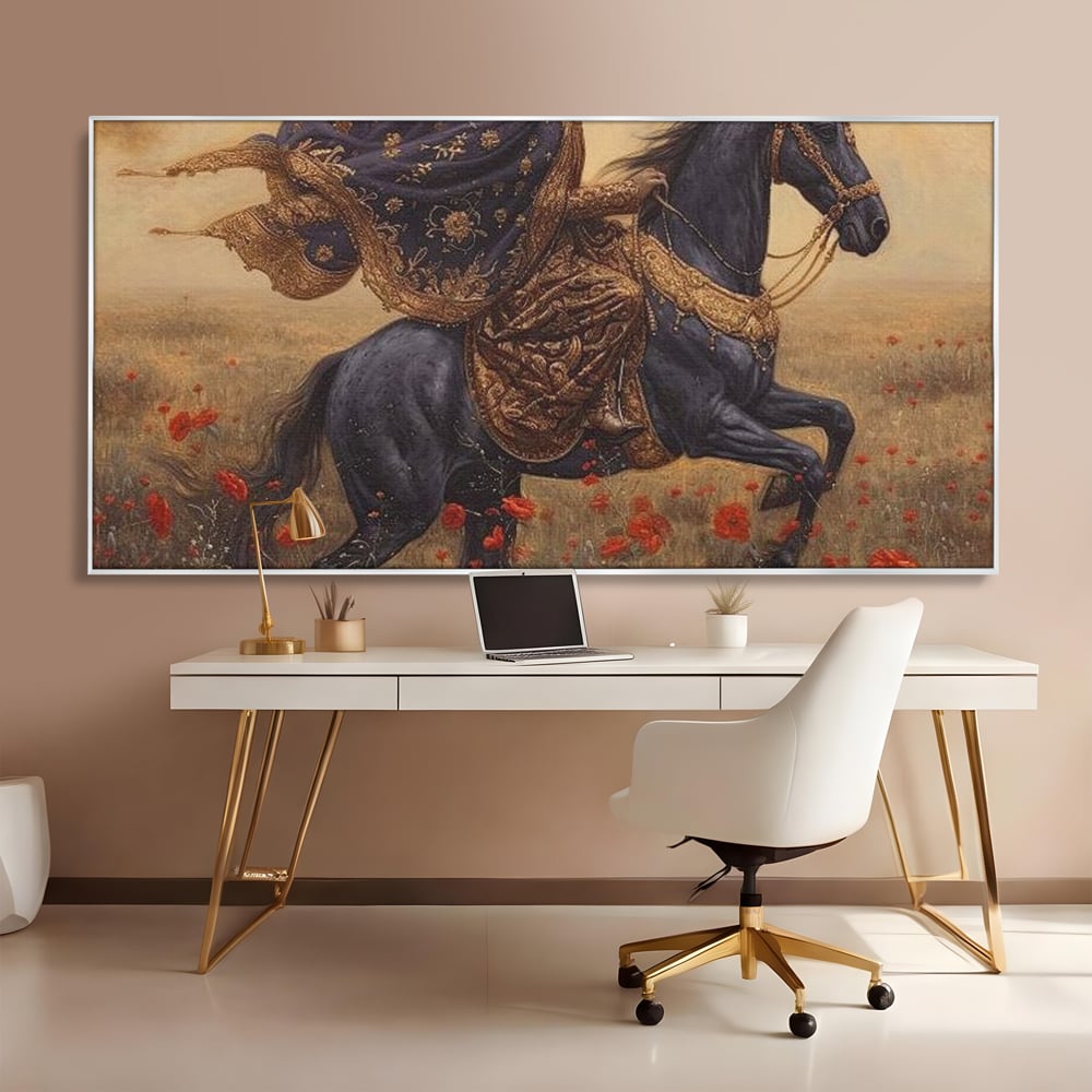 Leinwand Wandkunst Canvas Premium, LuxCanva® G1095, Galopp durch den Maci, Episch, Freiheit, Armasar, Maci, Orientalisch, Prinzessin, Reisen, Wind, Wohnen, Schlafzimmer