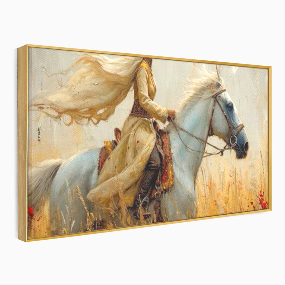 Tablou Canvas Premium, LuxCanva® G1096, Spirit Calator, Lumina, Cal, Galop, Grane, Pustie, Camp, Aur, Spirit, Oriental, Evadare, Living, Dormitor