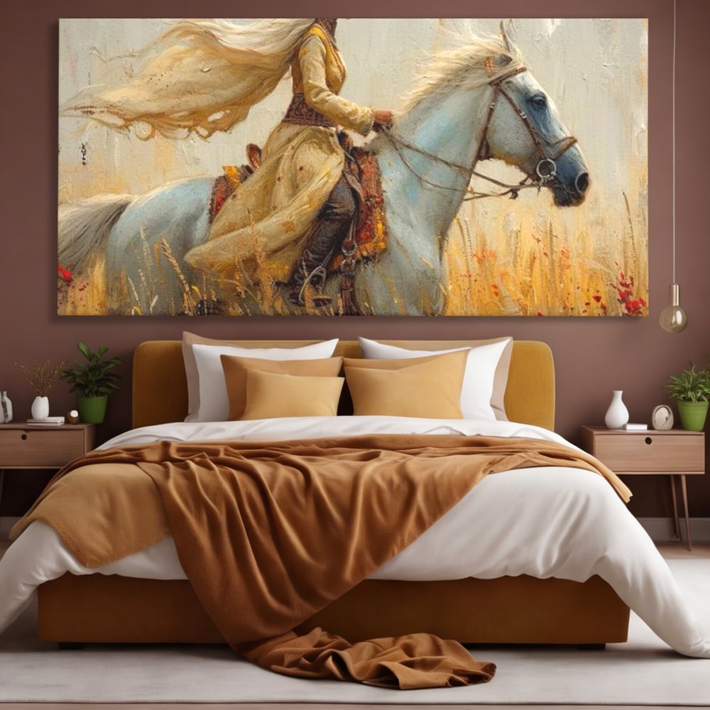 Tablou Canvas Premium, LuxCanva® G1096, Spirit Calator, Lumina, Cal, Galop, Grane, Pustie, Camp, Aur, Spirit, Oriental, Evadare, Living, Dormitor