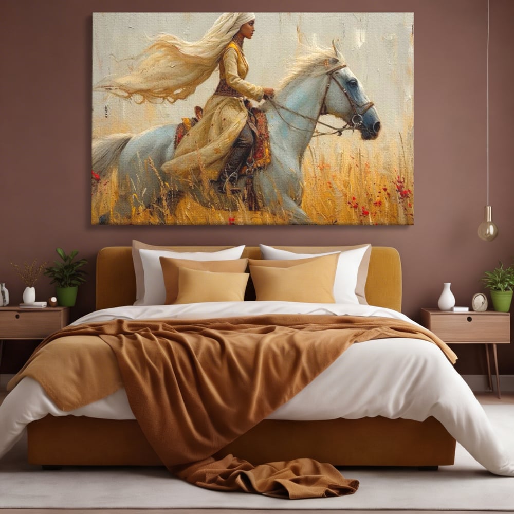 Tablou Canvas Premium, LuxCanva® G1096, Spirit Calator, Lumina, Cal, Galop, Grane, Pustie, Camp, Aur, Spirit, Oriental, Evadare, Living, Dormitor