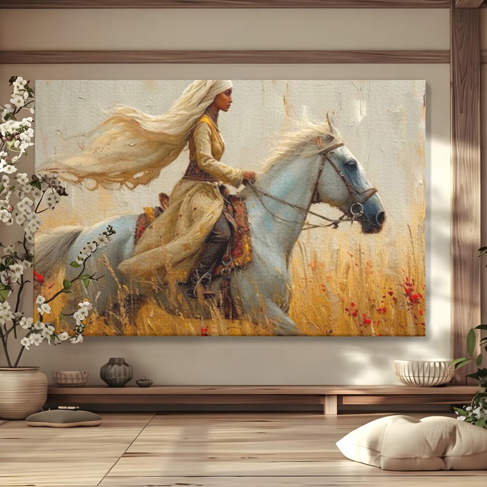 Tablou Canvas Premium, LuxCanva® G1096, Spirit Calator, Lumina, Cal, Galop, Grane, Pustie, Camp, Aur, Spirit, Oriental, Evadare, Living, Dormitor