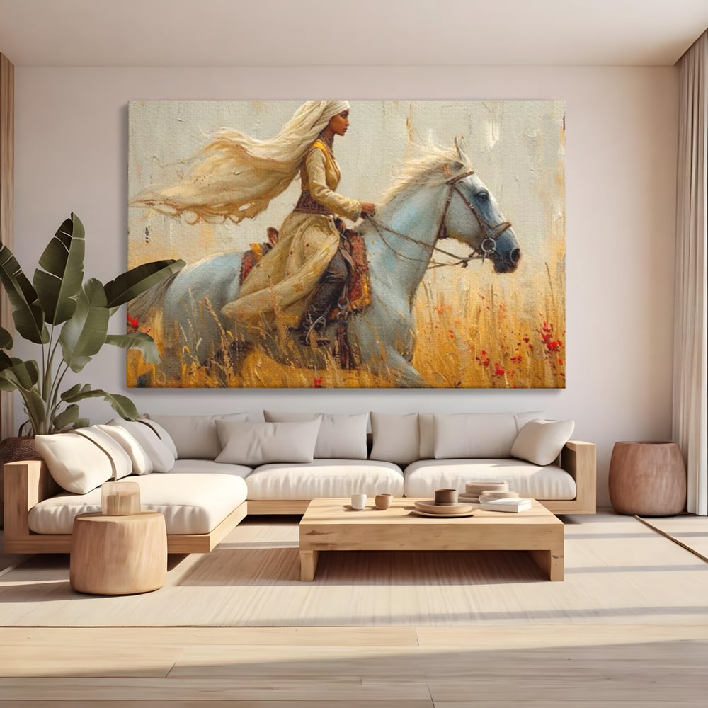 Tablou Canvas Premium, LuxCanva® G1096, Spirit Calator, Lumina, Cal, Galop, Grane, Pustie, Camp, Aur, Spirit, Oriental, Evadare, Living, Dormitor