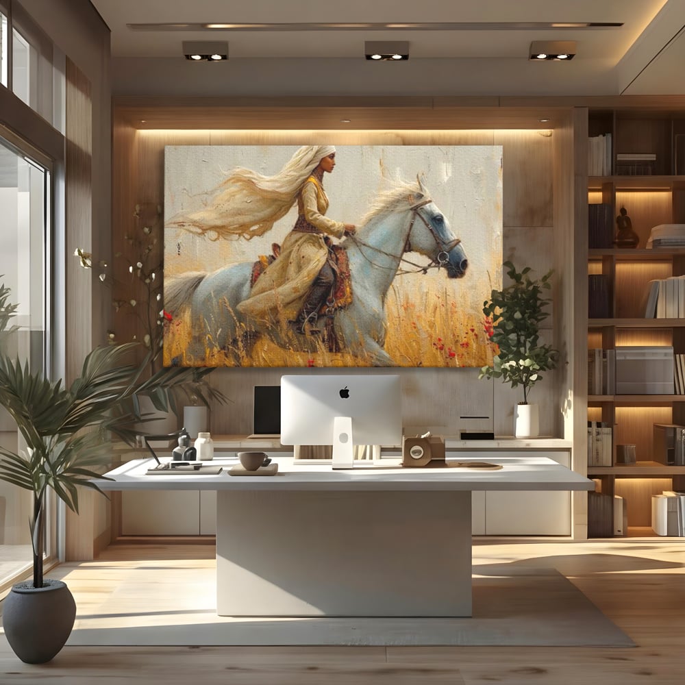 Tablou Canvas Premium, LuxCanva® G1096, Spirit Calator, Lumina, Cal, Galop, Grane, Pustie, Camp, Aur, Spirit, Oriental, Evadare, Living, Dormitor