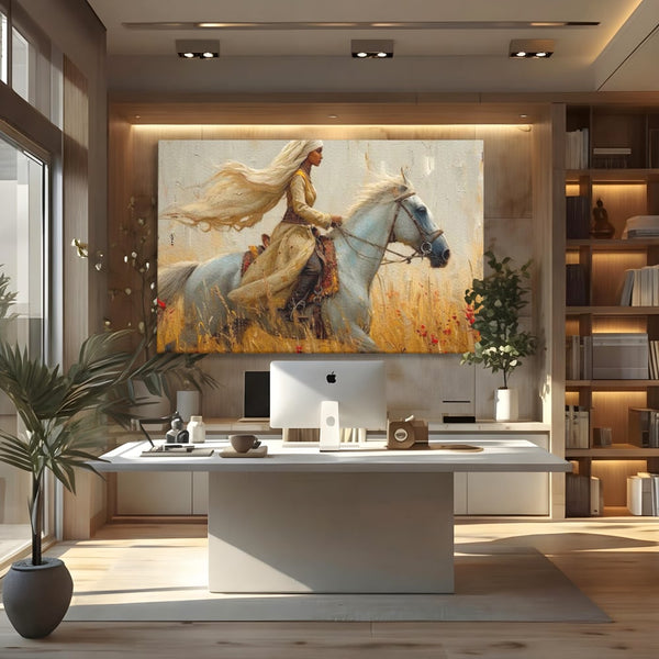 Tablou Canvas Premium, LuxCanva® G1096, Spirit Calator, Lumina, Cal, Galop, Grane, Pustie, Camp, Aur, Spirit, Oriental, Evadare, Living, Dormitor