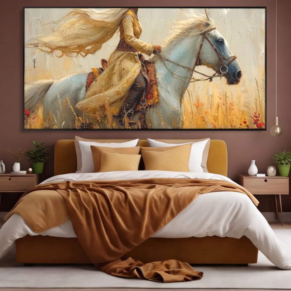 Tablou Canvas Premium, LuxCanva® G1096, Spirit Calator, Lumina, Cal, Galop, Grane, Pustie, Camp, Aur, Spirit, Oriental, Evadare, Living, Dormitor