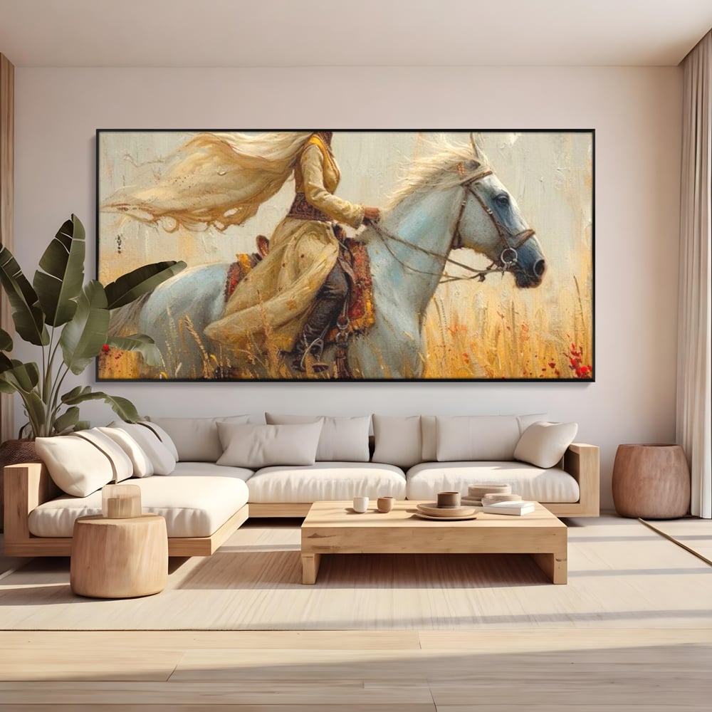 Tablou Canvas Premium, LuxCanva® G1096, Spirit Calator, Lumina, Cal, Galop, Grane, Pustie, Camp, Aur, Spirit, Oriental, Evadare, Living, Dormitor
