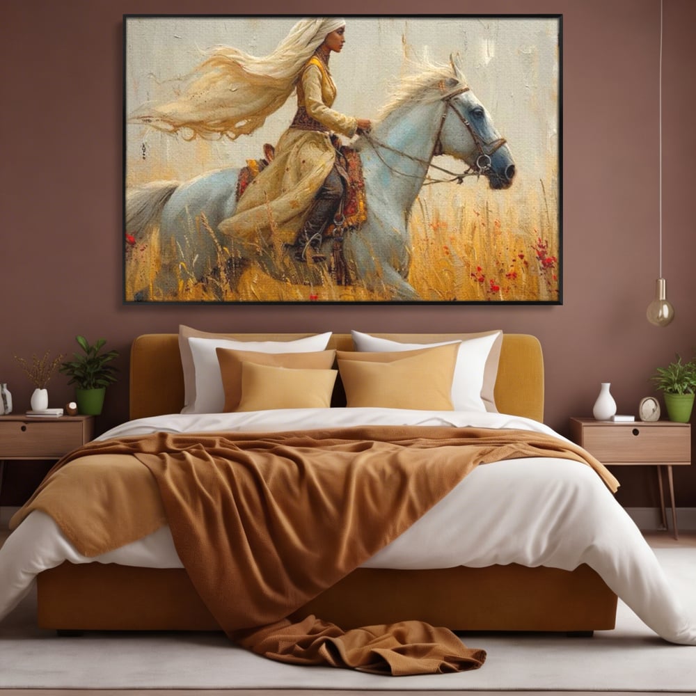 Tablou Canvas Premium, LuxCanva® G1096, Spirit Calator, Lumina, Cal, Galop, Grane, Pustie, Camp, Aur, Spirit, Oriental, Evadare, Living, Dormitor