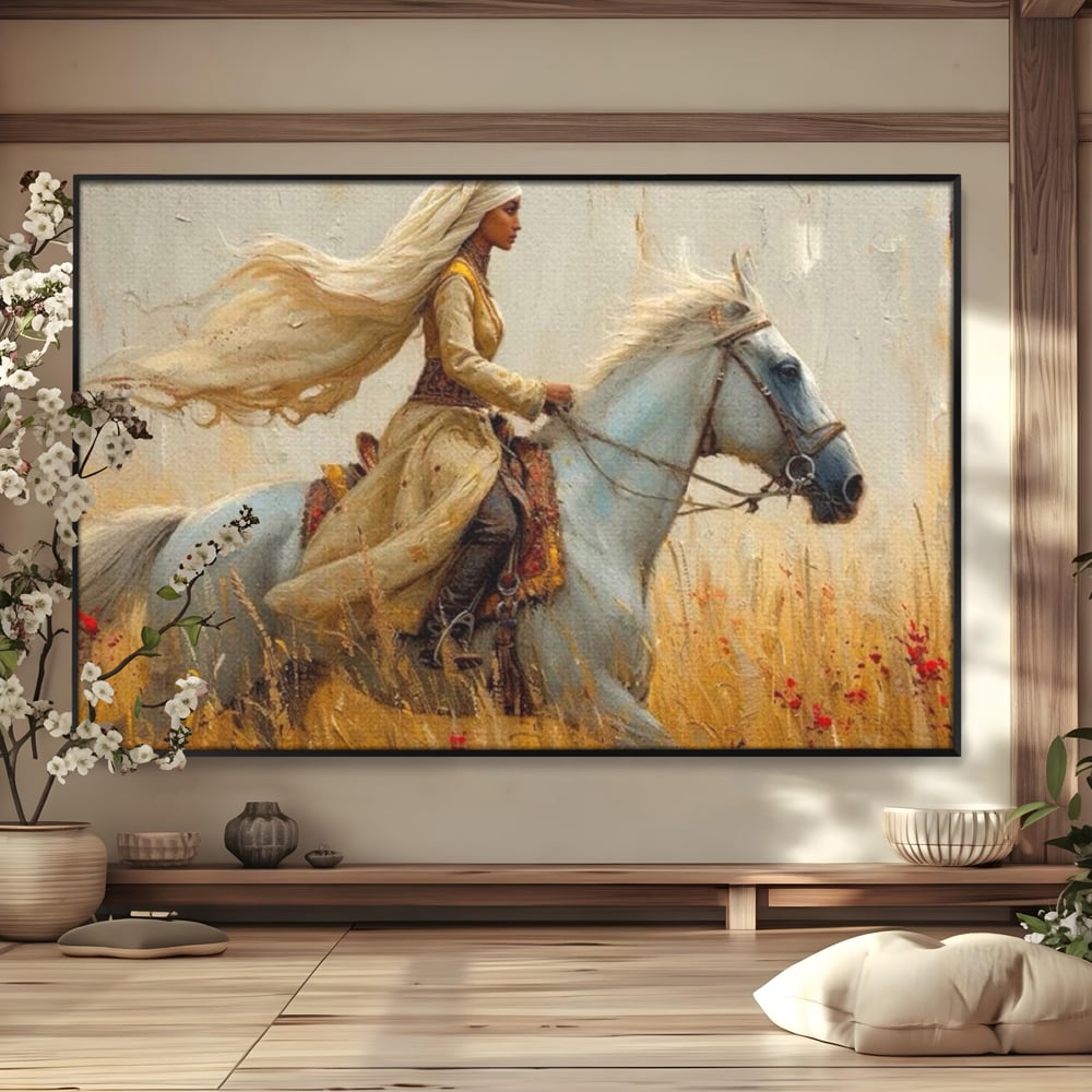 Tablou Canvas Premium, LuxCanva® G1096, Spirit Calator, Lumina, Cal, Galop, Grane, Pustie, Camp, Aur, Spirit, Oriental, Evadare, Living, Dormitor