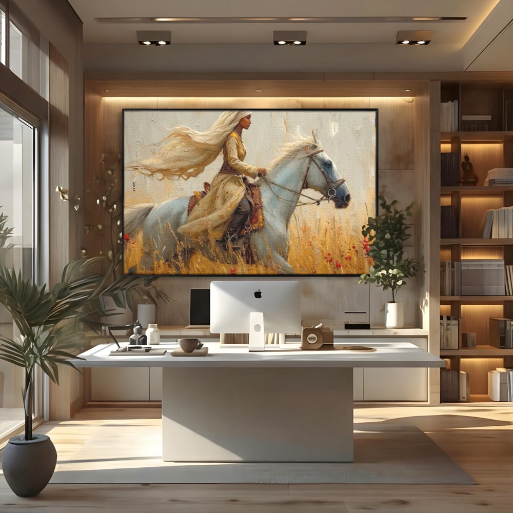 Tablou Canvas Premium, LuxCanva® G1096, Spirit Calator, Lumina, Cal, Galop, Grane, Pustie, Camp, Aur, Spirit, Oriental, Evadare, Living, Dormitor