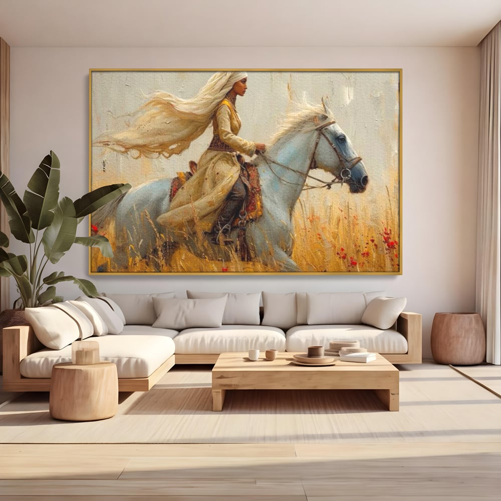 Tablou Canvas Premium, LuxCanva® G1096, Spirit Calator, Lumina, Cal, Galop, Grane, Pustie, Camp, Aur, Spirit, Oriental, Evadare, Living, Dormitor