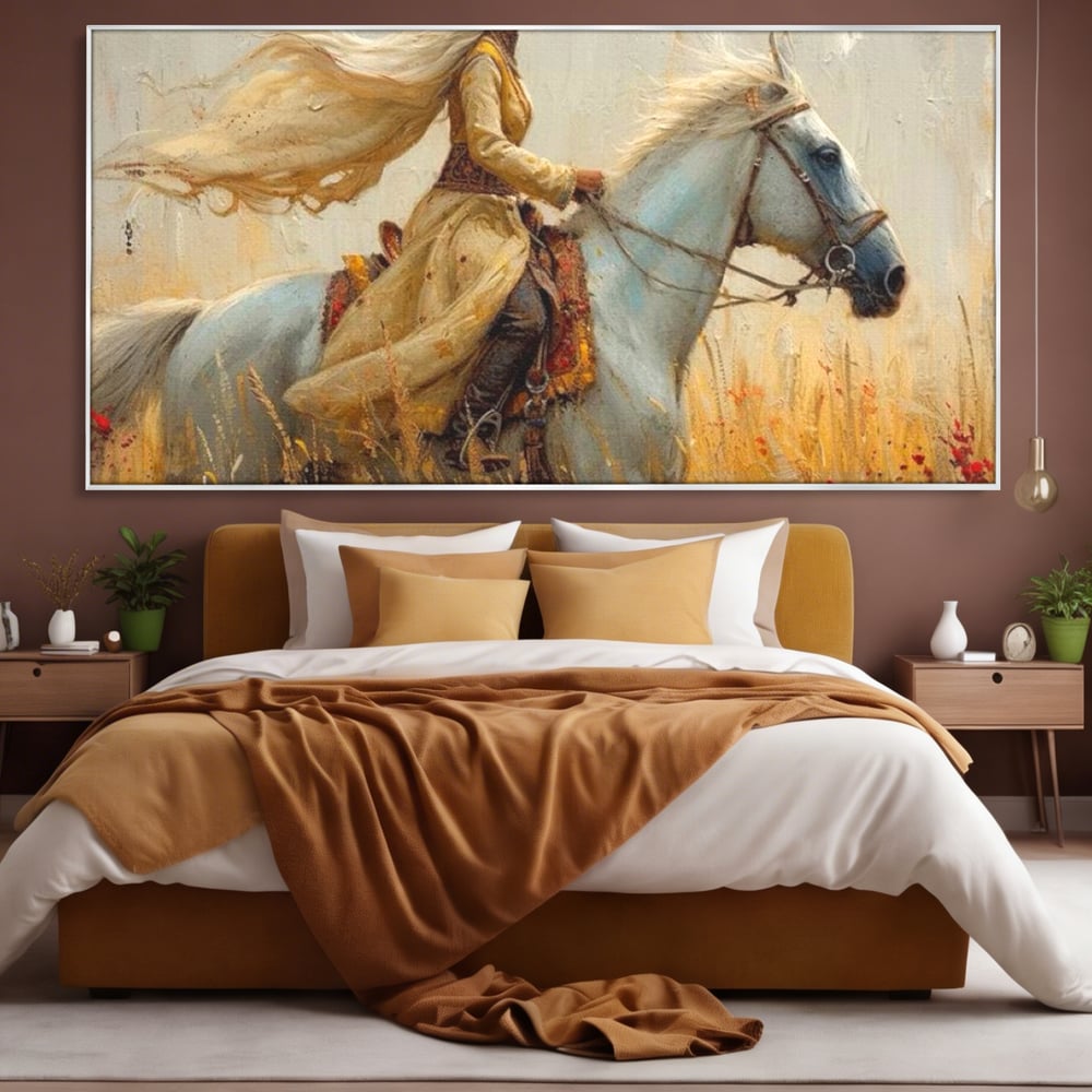 Tablou Canvas Premium, LuxCanva® G1096, Spirit Calator, Lumina, Cal, Galop, Grane, Pustie, Camp, Aur, Spirit, Oriental, Evadare, Living, Dormitor