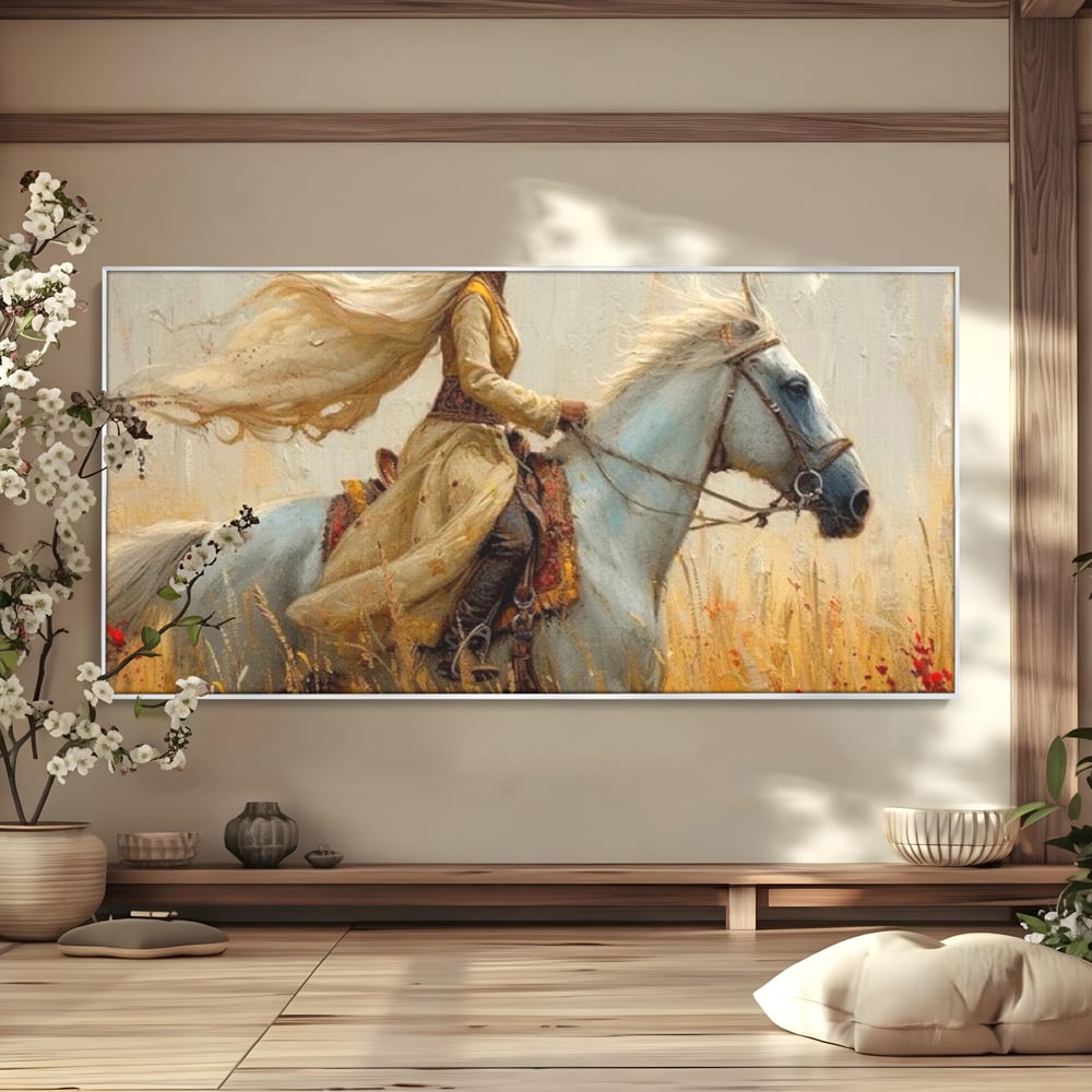 Tablou Canvas Premium, LuxCanva® G1096, Spirit Calator, Lumina, Cal, Galop, Grane, Pustie, Camp, Aur, Spirit, Oriental, Evadare, Living, Dormitor