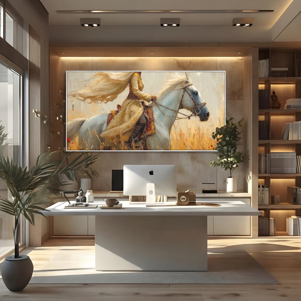 Tablou Canvas Premium, LuxCanva® G1096, Spirit Calator, Lumina, Cal, Galop, Grane, Pustie, Camp, Aur, Spirit, Oriental, Evadare, Living, Dormitor