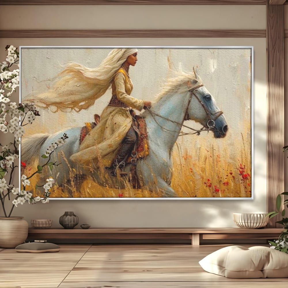 Tablou Canvas Premium, LuxCanva® G1096, Spirit Calator, Lumina, Cal, Galop, Grane, Pustie, Camp, Aur, Spirit, Oriental, Evadare, Living, Dormitor