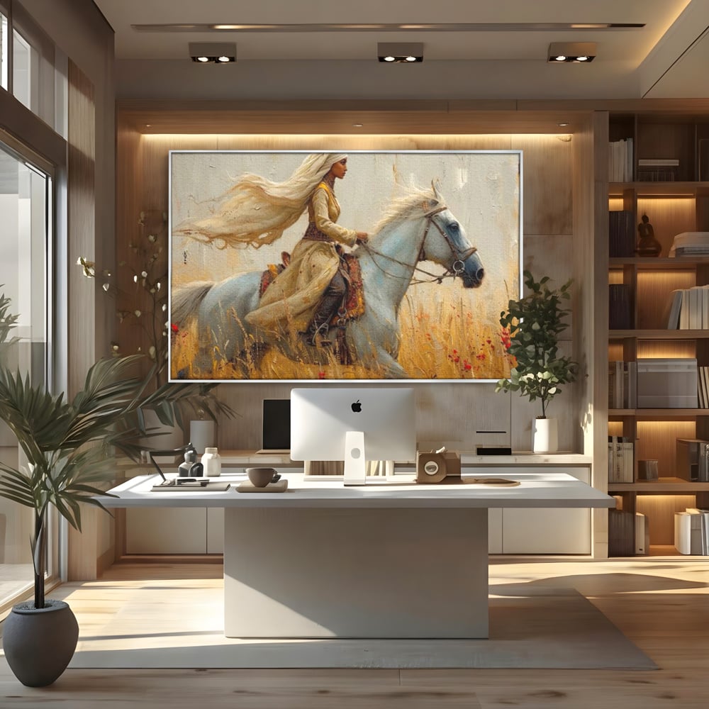 Tablou Canvas Premium, LuxCanva® G1096, Spirit Calator, Lumina, Cal, Galop, Grane, Pustie, Camp, Aur, Spirit, Oriental, Evadare, Living, Dormitor