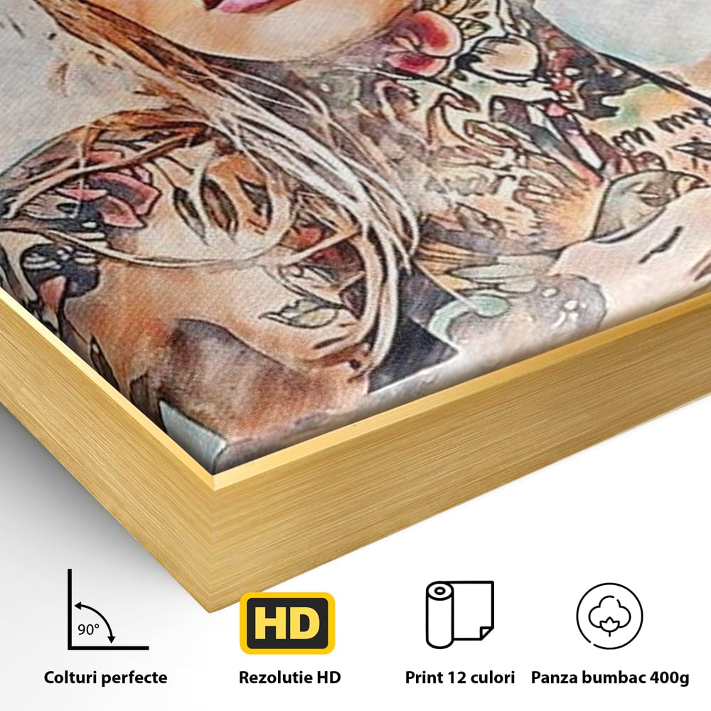 Tablou Canvas Premium, LuxCanva® G1097, Femeia cu Tatuaj, Pictura, Arta, Piele, Rebela, Cerneala, Artist, Interzis, Tatuator, Living, Dormitor