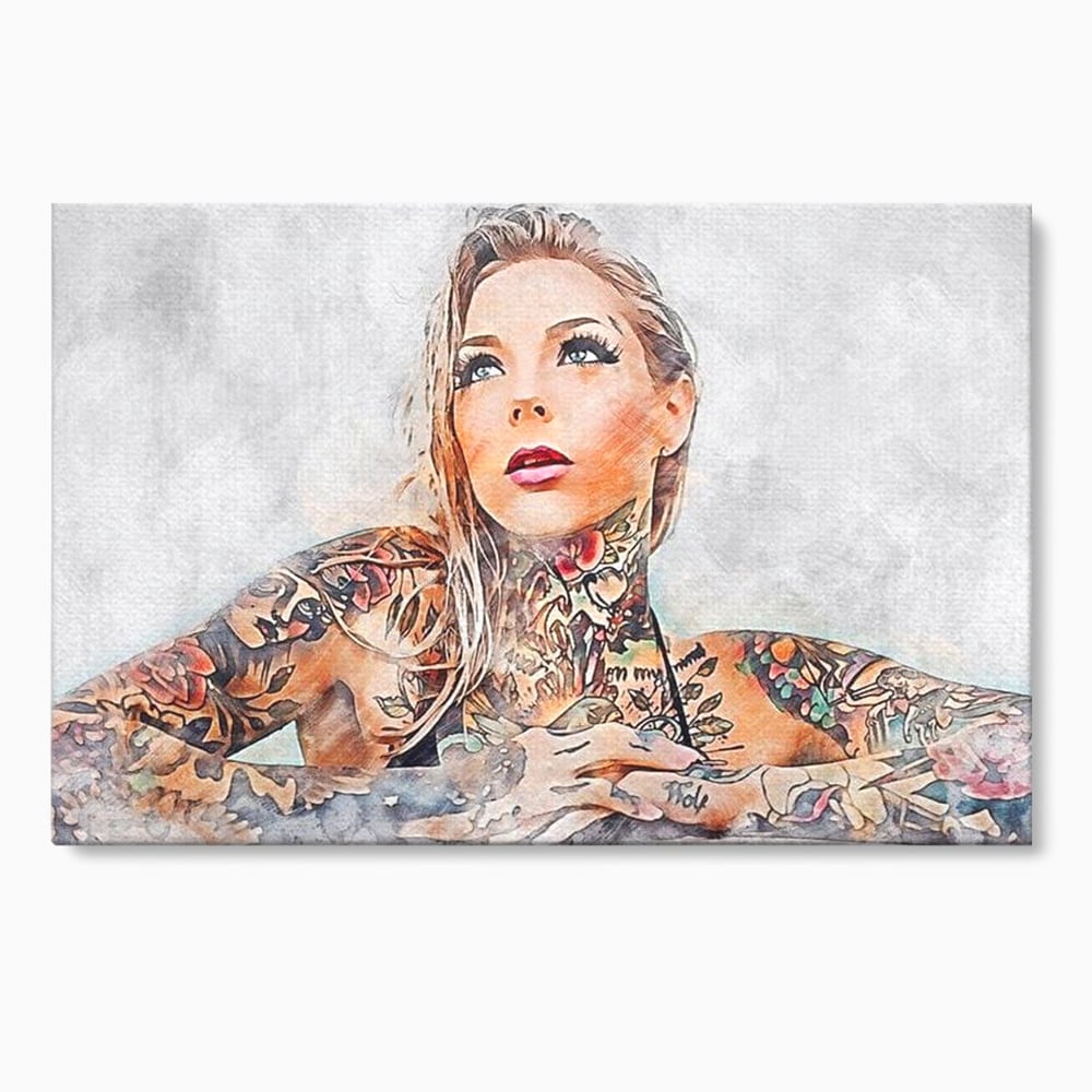 Tablou Canvas Premium, LuxCanva® G1097, Femeia cu Tatuaj, Pictura, Arta, Piele, Rebela, Cerneala, Artist, Interzis, Tatuator, Living, Dormitor