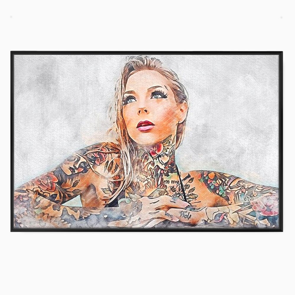 Tablou Canvas Premium, LuxCanva® G1097, Femeia cu Tatuaj, Pictura, Arta, Piele, Rebela, Cerneala, Artist, Interzis, Tatuator, Living, Dormitor