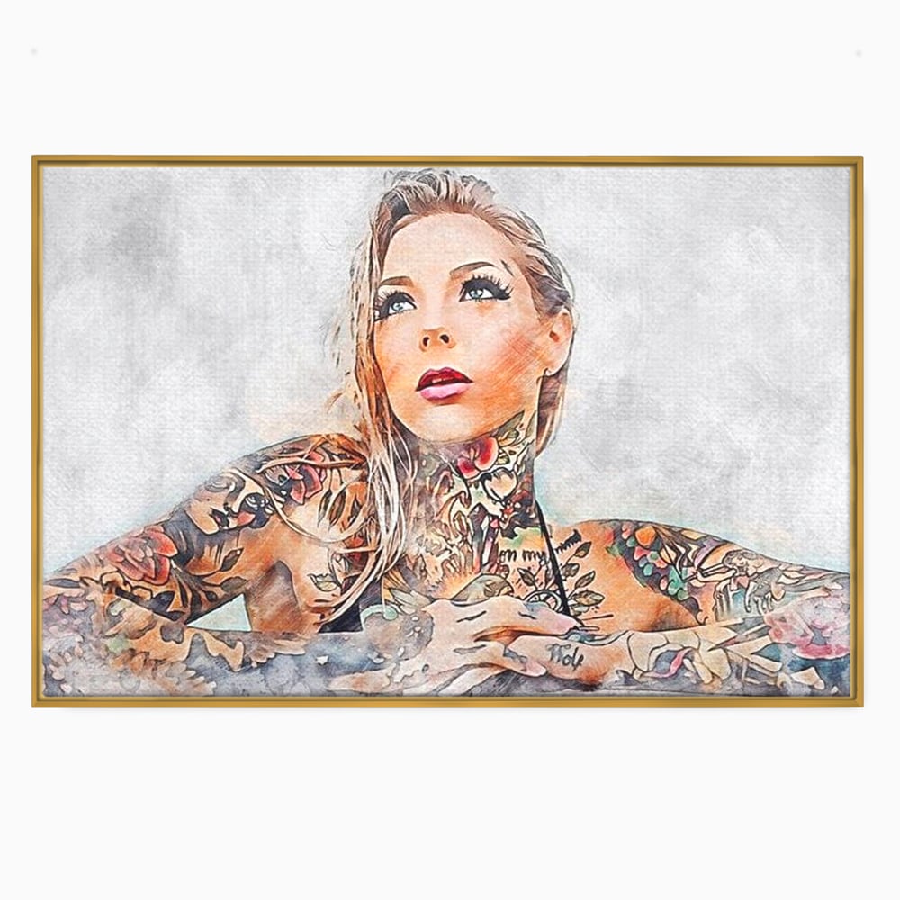 Tablou Canvas Premium, LuxCanva® G1097, Femeia cu Tatuaj, Pictura, Arta, Piele, Rebela, Cerneala, Artist, Interzis, Tatuator, Living, Dormitor
