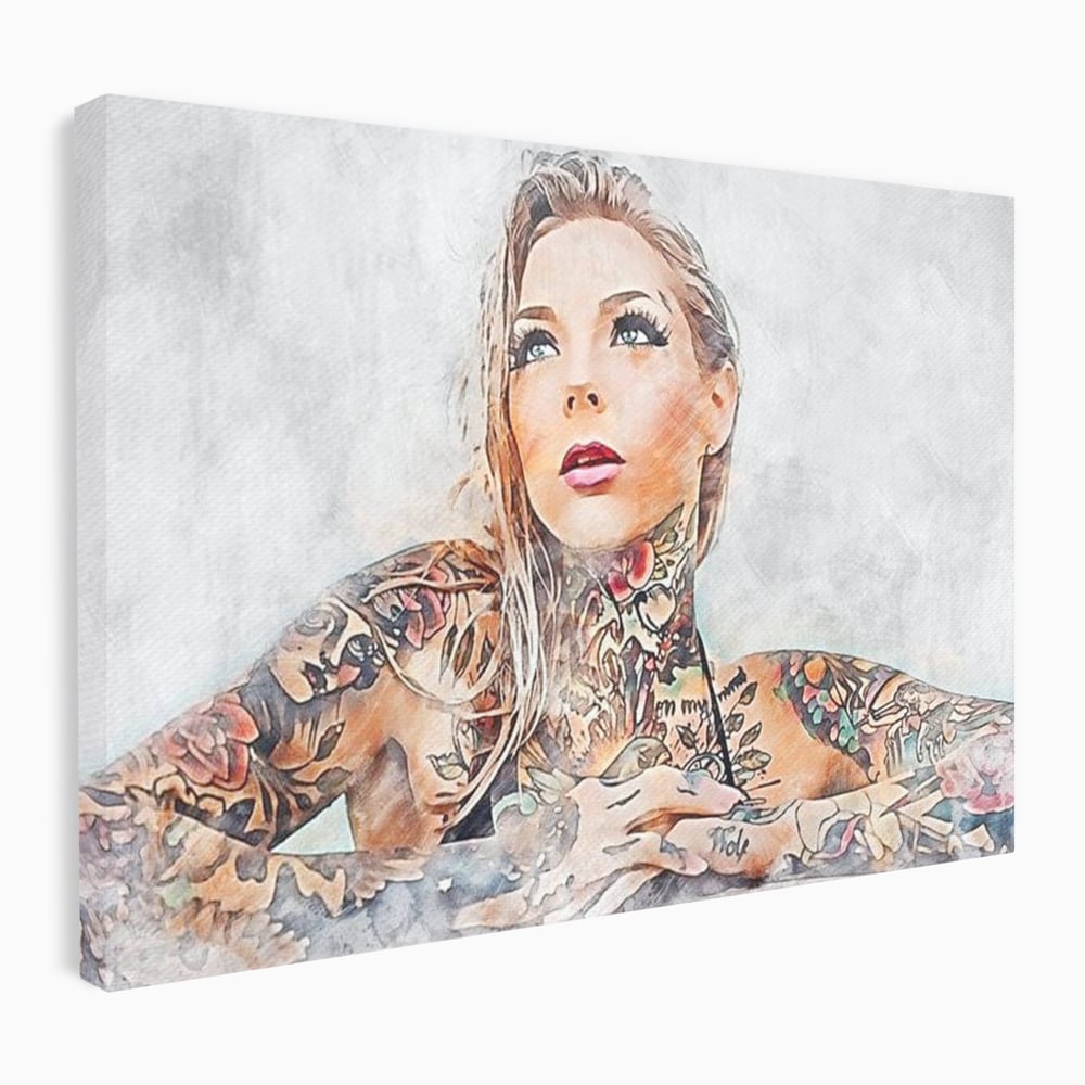 Tablou Canvas Premium, LuxCanva® G1097, Femeia cu Tatuaj, Pictura, Arta, Piele, Rebela, Cerneala, Artist, Interzis, Tatuator, Living, Dormitor