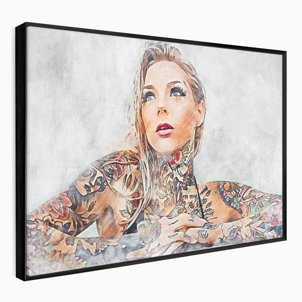 Tablou Canvas Premium, LuxCanva® G1097, Femeia cu Tatuaj, Pictura, Arta, Piele, Rebela, Cerneala, Artist, Interzis, Tatuator, Living, Dormitor
