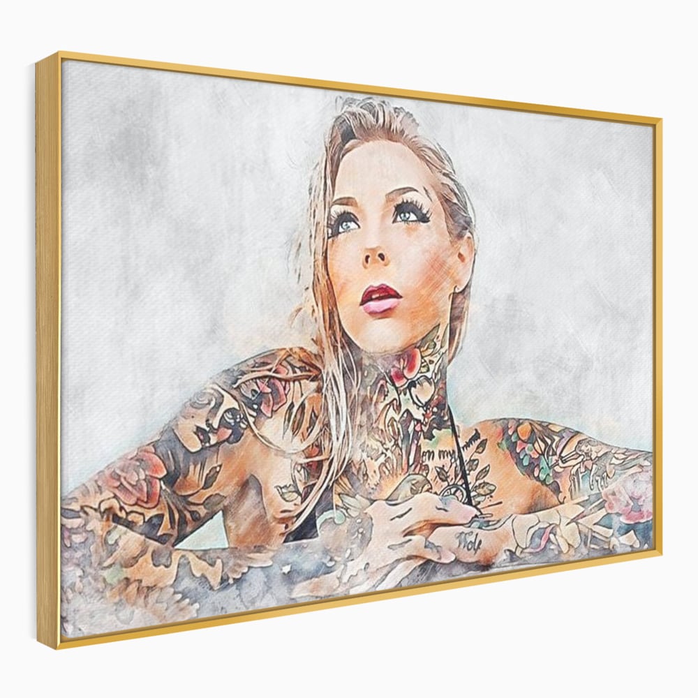 Tablou Canvas Premium, LuxCanva® G1097, Femeia cu Tatuaj, Pictura, Arta, Piele, Rebela, Cerneala, Artist, Interzis, Tatuator, Living, Dormitor