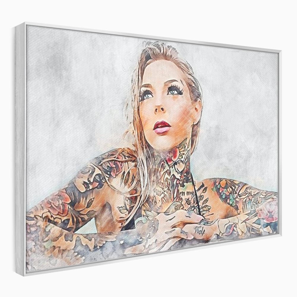 Tablou Canvas Premium, LuxCanva® G1097, Femeia cu Tatuaj, Pictura, Arta, Piele, Rebela, Cerneala, Artist, Interzis, Tatuator, Living, Dormitor
